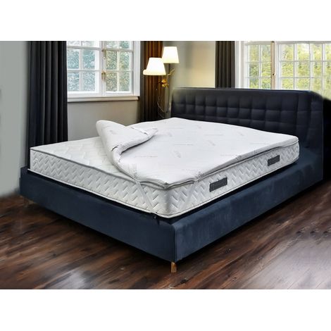 Dmora - Topper doble Dmarino, Juego de cubrecama con almohada, Topper Memory Foam, Topper hipoalergénico y transpirable, 100% Made in Italy, 180x200xh5 cm (1/5)