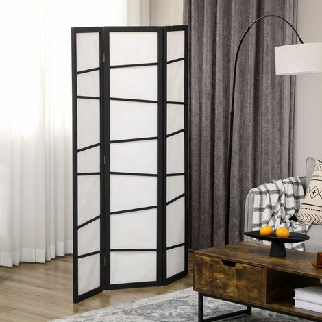 Biombo plegable de madera de 3 paneles, 120 x 170 cm, blanco y negro. (1/5)