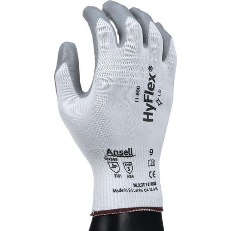 Gant HyFlex 11-800 taille 8 blanc/gris EN 388 catégorie EPI II nylon avec mousse nitrile
