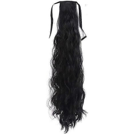 Perruques pour femmes, queues de cheval, cheveux longs et bouclés naturels, fausses queues de cheval, tresses, cheveux synthétiques (bandage noir naturel) (1/5)
