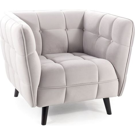 Fauteuil design carré velours gris clair Compi (1/2)