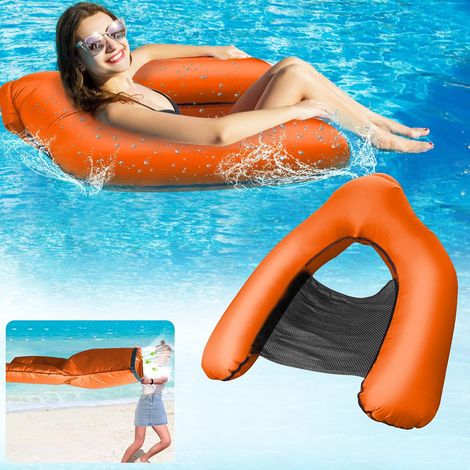 Bouée gonflable pour adultes, chaise longue flottante portable pour piscine - Orange