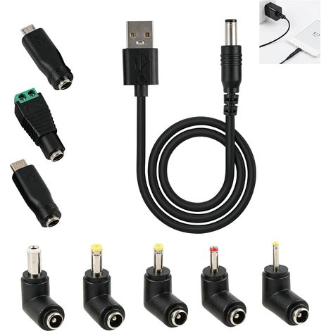 5.5mm x 2.1mm Câble D’Alimentation Universel USB DC 5V, Câble USB vers DC d'alimentation 5V Connecteur Adaptateurs, Plug Charging Cord with 8 Connector Tips, Compatible Tablettes, Routeurs, LED (1/5)
