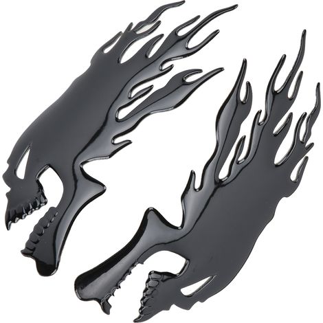 2 Stück 3D-Flammenschädel-Tankaufkleber, universelle Dekoration für Motorräder, Schwarz (1/5)