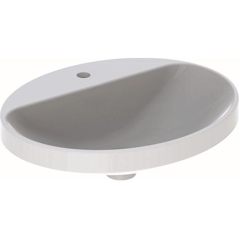 Lavabo da incasso Geberit VariForm, ovale, con piattaforma per rubinetteria: 55x45cm, foro per rubinetteria centrale, senza troppopieno, bianco