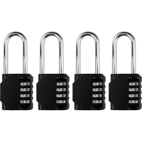 Lot de 4 cadenas à combinaison à 4 chiffres - Cadenas en alliage de zinc - Pour boîte à outils, tiroir, armoire, casier (noir) (1/5)