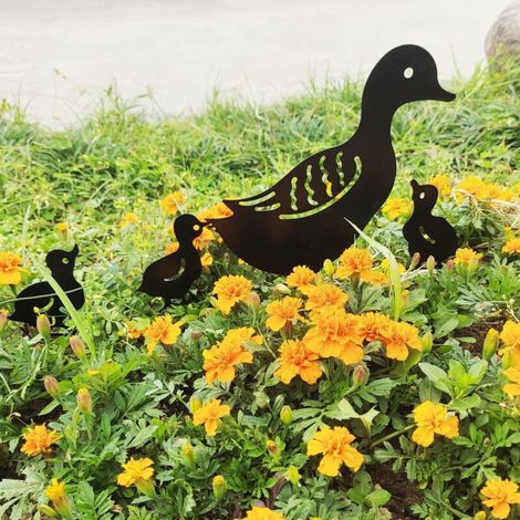 Décorations de jardin en métal pour l'extérieur, canard patio art jardin statue en métal décoration de jardin décoration de jardin allée allée jardin - style vintage européen (lot de 4) (noir, canard) (1/5)