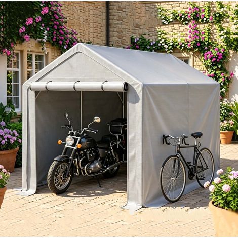 Abri vélo 296x190x200 cm en métal gris foncé, gain de place pour jardin FloraGrace (1/5)
