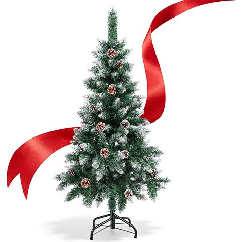 Jiubiaz 120cm Künstlicher Weihnachtsbaum mit 180 Spitzen PVC, Tannenbaum mit Ständer, Christbaum Kunstbaum mit Tannenzapfen und Schnee Grün (1/5)
