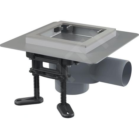 AlcaDrain Drain de sol en acier inoxydable 130×130 mm avec sortie horizontale, sans grille, siphon combiné anti-odeurs SMART (1/2)