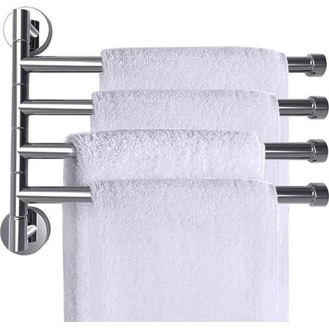 Portasciugamani da Bagno a Muro in Acciaio Inox Cromato, misura 38x23 cm - Porta Salviette da Parete, Supporto a Barre Girevoli, Accessori per il Bagno, 139-3 - (4 Barre) (1/5)