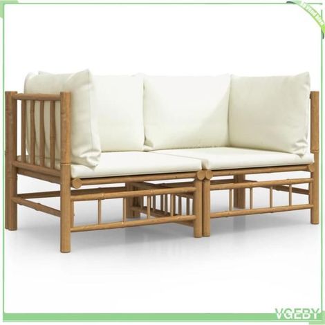 Canapé d'angle de jardin - FAFEICY - 3155182 - Bambou - Coussins blanc crème - Design modulaire (1/5)
