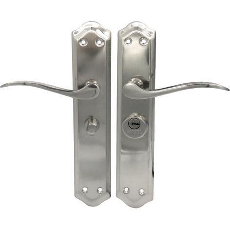 Poignée de porte avec condamnation pour poignée de porte de 47 mm, main droite, avec béquille, 2 clés, finition nickel satiné, couleur argent, 120 x 256 x 55 mm (1/5)
