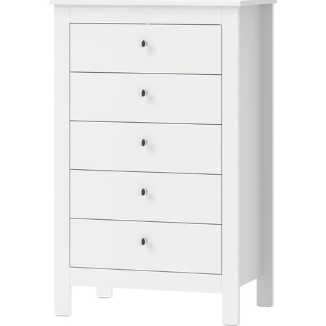Cómoda blanca de MDF con 5 cajones, 60x39,5x95,3 cm – MEUBLIV (1/5)
