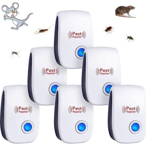 6pcs Répulsif à Ultrason Antiparasitaire, Intérieur, Appareil Anti Moustique/Souris/Cafards/Rongeurs/Fourmis/Araignées/Insectes (1/4)