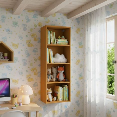 Libreria pensile moderna con schienale - Montaggio rapido cabineo - Zolfo (1/5)