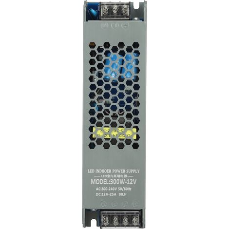 Ortviai Alimentation LED 300 W 12 V CA 200-240 V pour éclairage intérieur/extérieur – transformateur silencieux avec boîtier en aluminium (1/5)