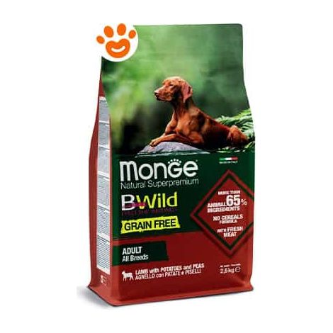 Monge Dog Bwild Grain Free Adult All Breed Agnello e Piselli - Sacco 12 Kg - Cibo Secco Cani (1/3)