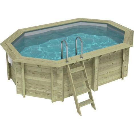 Piscine en bois NEMO 4.3 x 3 - H.1.18 m, gris clair, fixations à sceller