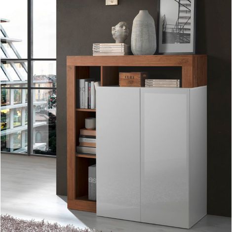 Buffet HAMBURG – Blanc laqué brillant / Bois Mercure (1/3)