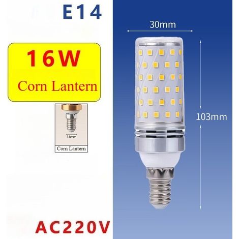 2 Ampoules LED maïs argentées de 16 W - Ampoules LED E14, Lumière blanche, 85-265 V CA, 1 600 lm, pour l'éclairage intérieur domestique (1/5)