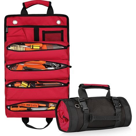 Bolsa de herramientas multifuncional de gran capacidad, bolsa de almacenamiento de herramientas de mantenimiento, kit de herramientas, roja (1/5)