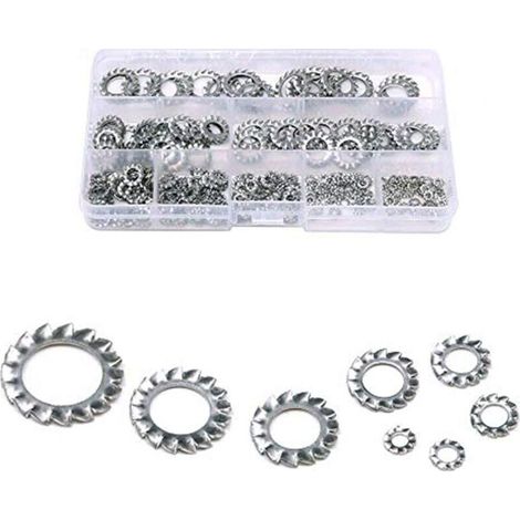 300 Pièces 304 Dents en Acier Inoxydable Externe étoile Rondelles de Blocage Assortiment Kit - Inclus: M25 M3 M4 M5 M6 M8 M10 M12 (1/5)