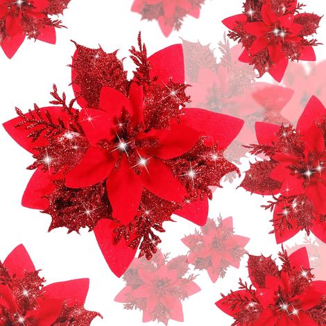 20 pendentifs fleurs artificielles Noël rouge (1/5)