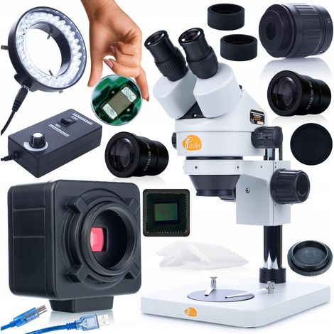 Kit de microscopio Mercury Pro MSMP-T-PS1 con c谩mara Crux PRO KMCP-HDMI-USB de 5 MP de la serie Plantes PRO e iluminador de microscopio LED de 56x.