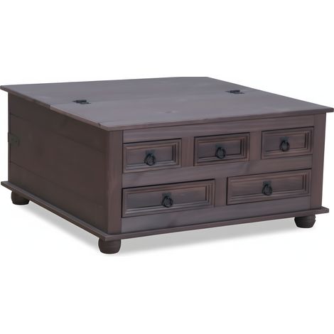 New Mexico Couchtisch mit 5 Schubladen 91x91 braun gebeitzt/Wachs.