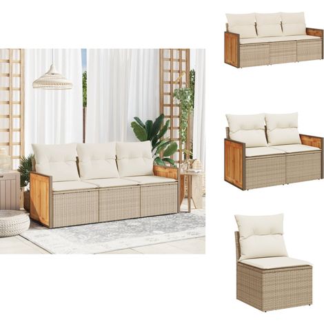 Salon de jardin avec coussins 3 pcs beige résine tressée - Ensemble Salon De Jardin - Salon De Jardin Extérieur - Meuble De Jardin - Mobilier De Jardin - Chaise Longue (1/5)