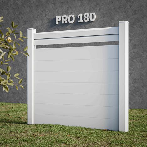Kit Clôture PRO PVC Blanc H. 180 cm x L. 11.30 m - 2 Lisses claire-voie + 7 Soubassements (1/4)