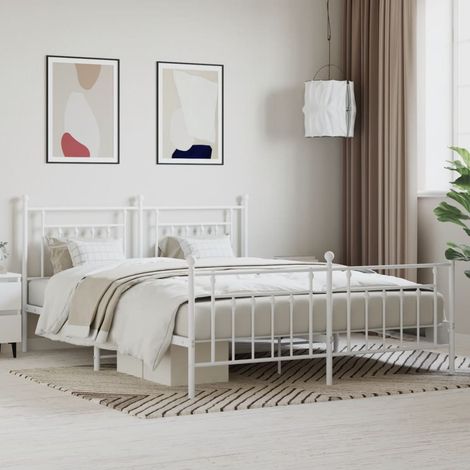 Lit adulte avec tête de lit pour Couchage,Cadre de lit métal/pied de lit blanc 183x213cm -BV29407 (1/5)