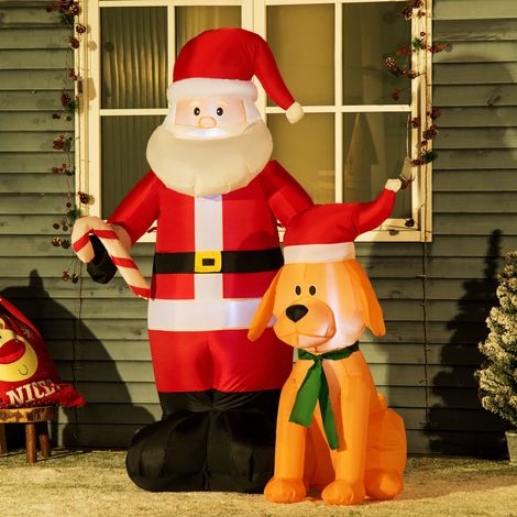 Père Noël gonflable avec chien avec lumières LED Décoration de Noël pour intérieur et extérieur 117x80x157 cm Multicolor (1/5)