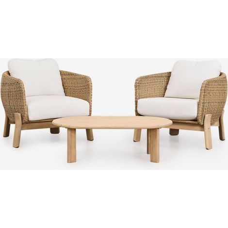 Set da salotto con 2 poltrone e tavolino in legno di acacia e rattan Leilan SKLUM            