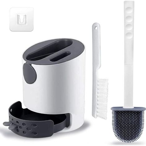 Double-sided toilet brush with holder, non-slip handle and soft, flat silicone bristles. - AquaForge (1/5)