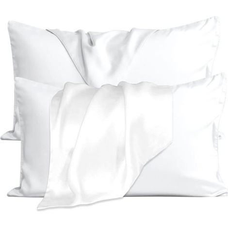 2 taies d'oreiller 50 x 75 cm. Taie d'oreiller réversible avec fermeture éclair (blanc)-MCJ (1/4)