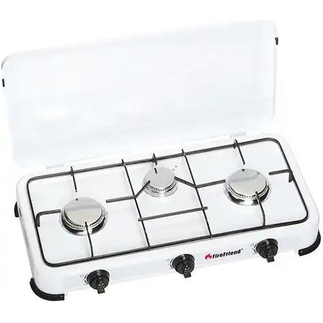 Fornello a Gas 3 Fuochi Da Campeggio Con 3 Bruciatori 2x1500W e 1x1000W Bianco (1/8)