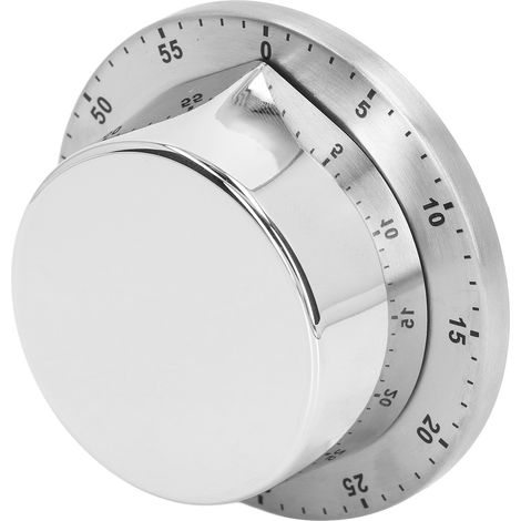 Minuterie de cuisine mécanique en acier inoxydable 304 avec aspiration magnétique, minuterie de cuisine pour chef, horloge blanche (1/5)