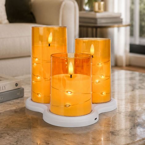 BEPER P207ILI610 Set mit 3 wiederaufladbaren LED-Kerzen mit USB-Anschluss, elektrische Kerzen mit Flammeneffekt und dekorativen Mikrolichtern, 24 Stunden Akkulaufzeit (1/5)