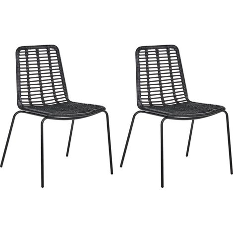 Esszimmerstuhl 2er Set TAOS Rattan Schwarz