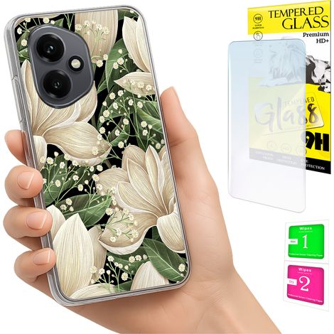 Coque pour Honor X7d / 400 Smart Photo, coque arrière à motif floral + verre 9H (1/5)