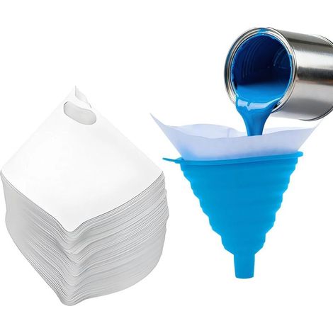 Lot de 100 tamis de peinture, avec entonnoir conique en silicone, filtre de peinture, filtre de couleur, tamis en papier, accessoires de pistolets à peinture, tamis jetables, en papier, pour peinture (1/5)