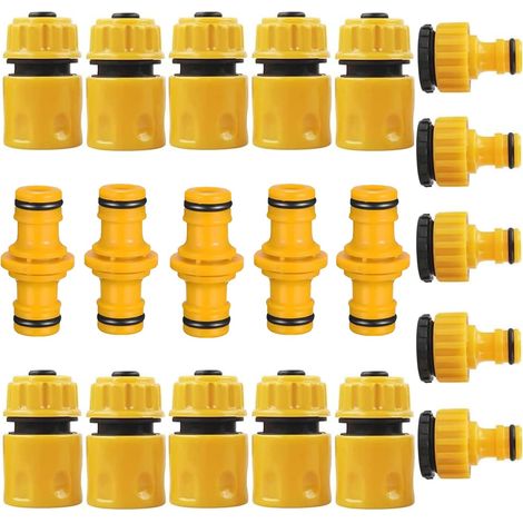 Lot de 20 raccords tuyau d'arrosage, kit réparation raccord tuyau, y compris 10 connecteurs rapides d'extrémité, 5 mâles doubles, 14 cm et 1,27 2 en 1 robinet extérieur Pièces. -
