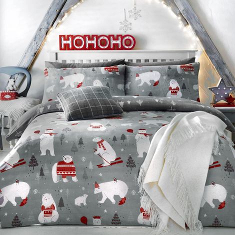 Noël 'Ours Polaire' avec Arbres de Noël l'envers de Couette Double, Argent (1/5)