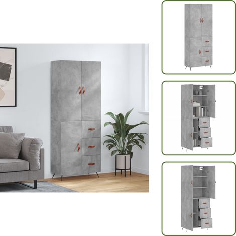 Buffet haut Gris béton 69,5x34x180 cm Bois d'ingénierie - Buffet Design Moderne - Meuble Rangement Gris - Armoire Haute - Buffet Haut - Mobilier Salon (1/5)