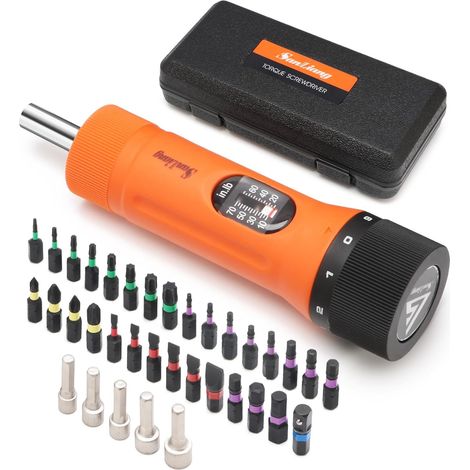 36-teiliges Drehmomentschraubendreher-Set (10-70 Zoll) mit 29 S2-Bits, 5 Steckschlüsseleinsätzen und einem 1/4"-Steckschlüsseladapter für Fahrradwartung, -reparatur und -montage (1/5)
