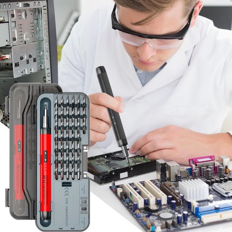 Tournevis électrique sans fil couple élevé 46 en 1, jeu de tournevis, ensemble d'outils ménagers, rouge, alimentation USB, de précision (1/5)