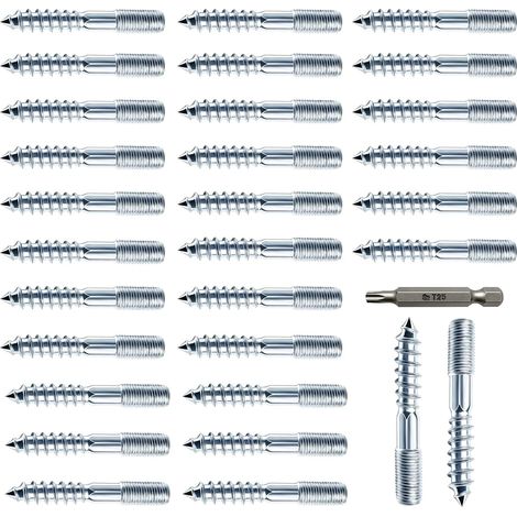 30 Pièces Vis Double Filetage M8 x 60 mm, Boulons de Suspension Acier au Carbone Zingué avec Boîte de Rangement et Torx T25 pour L'assemblage de Meubles, Colliers de Serrage et L'assemblage Bois (1/5)