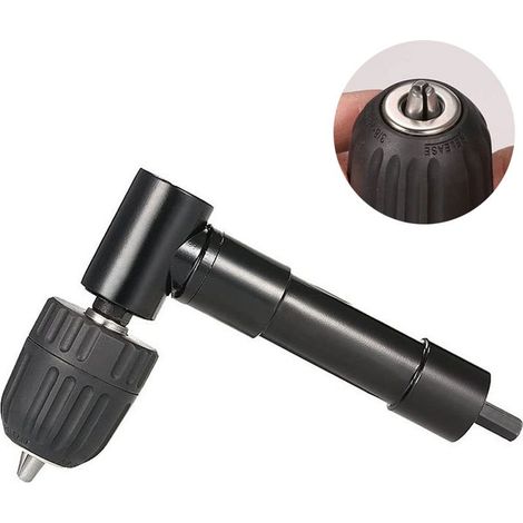 90° Right Angle Chuck Self-Tightening, Quick Release Elbow Drill Chuck Screwdriver Bit Angle Drive Chuck Drill Bit Adapter Right Angle Drive for Drill (1/4)